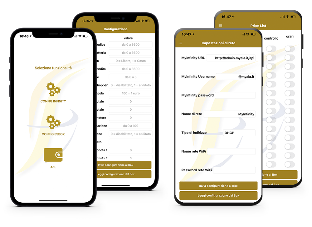 App MyInfinity — mockup interfacce